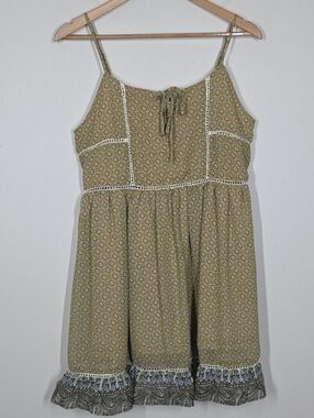 Entro Sleeveless Medallion Boho Mini Dress Ruffle Hem Festival Hippie Small